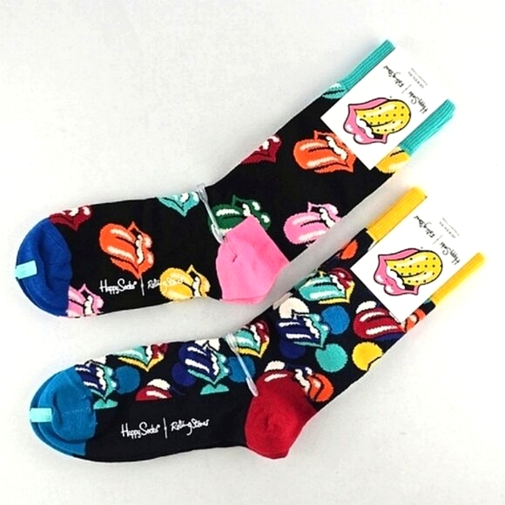 NWT Happy Socks x Rolling Stones Women's Socks Multi Color Combed Cotton 5.5-9.5